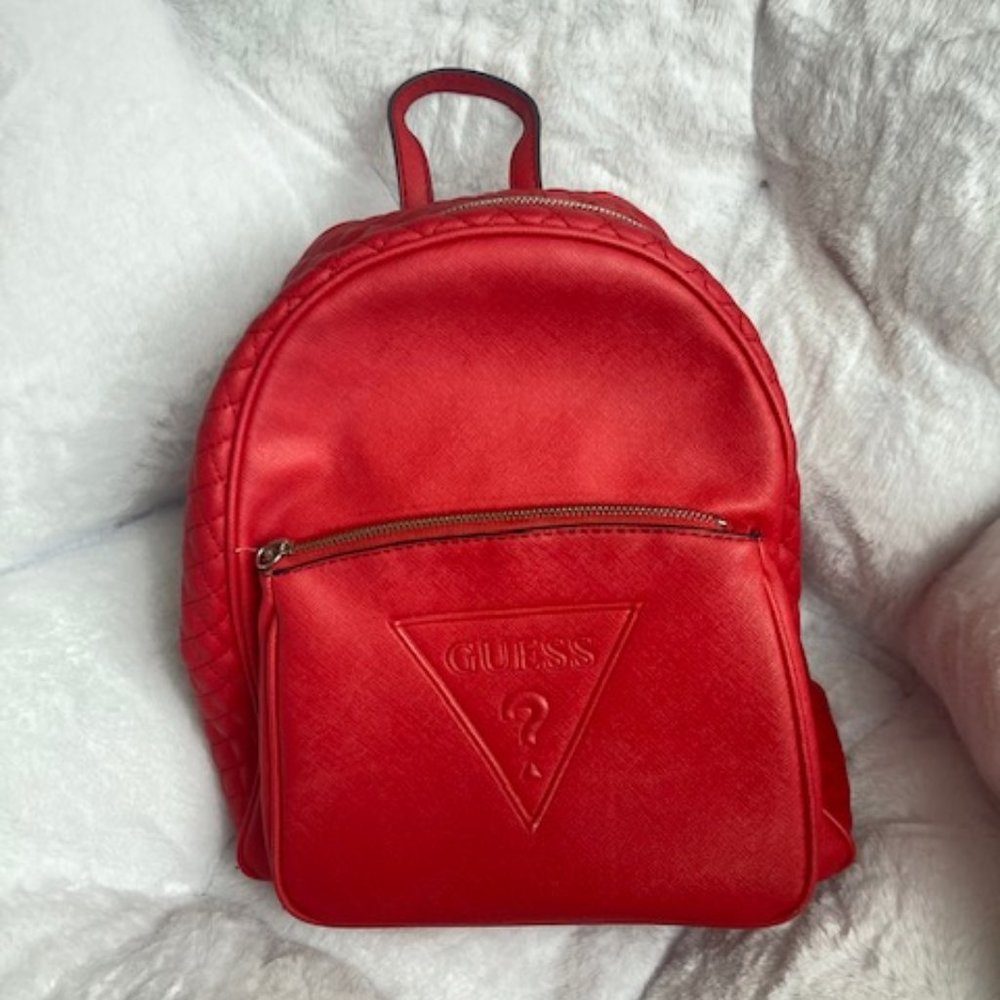 Guess Brand, Red, Medium-Sized Backpack (partially quilted)